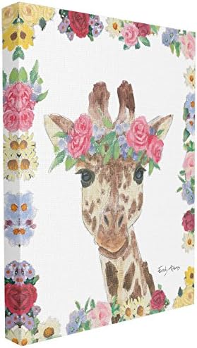 Колекция Аксесоари За Дома Stupell Цветя Приятели Жираф На Опъната Платно На Стенно Изкуство, Многоцветен