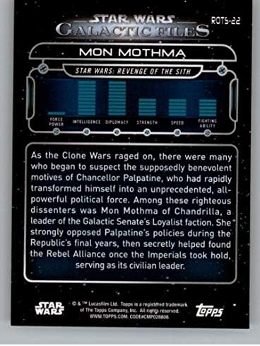 2018 Topps Star Wars Galactic Files Blue #ROTS-22 Официалната търговска картичка Mon Mothma, не е свързана със спорта, в NM или по-добро състояние
