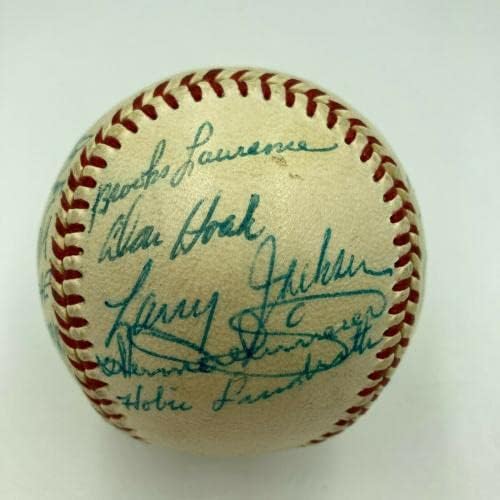 1957 Екипът на All Star Game Подписа бейзболен договор с Ханк Аароном Стэном Музиалом JSA COA - Бейзболни топки с автографи