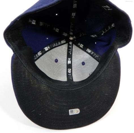 2014 Tampa Bay Devil Rays Стив Гелтц Използван в играта тъмно синя шапка 7.25 DP22688 - Използваните в играта шапки MLB