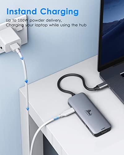 Хъб USB C с двоен HDMI, USB Адаптер C за два монитора с две 4K, HDMI, 3 USB, порт за зареждане на PD, зарядно устройство, USB