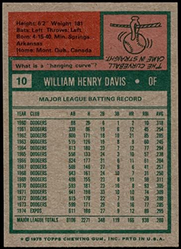1975 Topps 10 Willey Дейвис Монреал Экспос (Бейзболна картичка) NM / MT Изложения