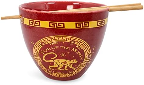 Бум Trendz Година Маймуни Китайски Зодиакални Комплект Керамични съдове за готвене | Включва Купа за юфка Ramen с тегло 16 грама и Дървени Пръчици за Хранене Азиатски Яст?