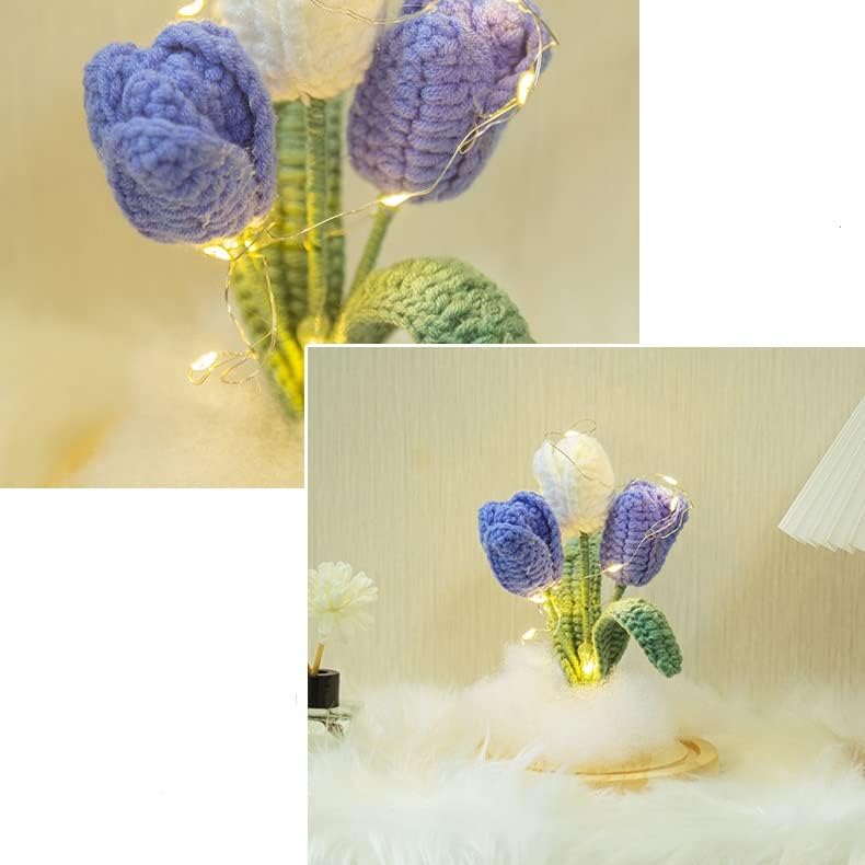 UXZDX CUJUX Ръчно плетени Букет лалета от прежди Направи си САМ Безсмъртно Цвете Подарък Ръчно плетени Декорации за дома (Цвят: