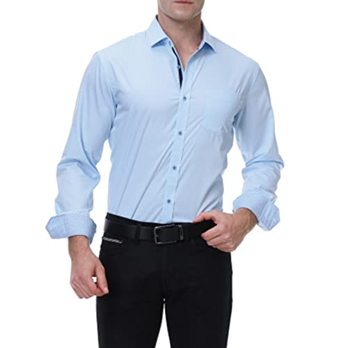 Мъжки Ежедневни Риза Без бръчки, Ризи с копчета от Бамбуково влакно, Обикновена плътно Прилепнали Ризи с дълъг ръкав (Бяла, Средно)