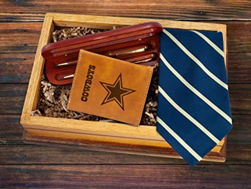Мъжки портфейл NFL Dallas Cowboys Trifold Кафяво - Логото на отбора в НФЛ премиум-клас с лазерно гравиране на веганской / изкуствена кожа - Минималистичен дизайн с прозорец за и?