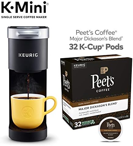 Tea Keurig K-Mini, Размерът на заваряване, Черно + Peet's Coffee Major Dickason's Blend Кафе шушулки K-Cup, Тъмна печене, на 32 чушки
