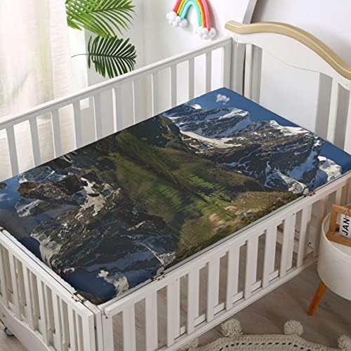 Чаршаф за легло с тематични Планина, Стандартен Чаршаф за матрак за легло, Мека чаршаф за матрак, за деца - Отличен за стая на момче или момиче, или на детето, 28 x 52, Зел