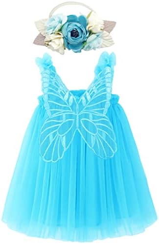 BGFKS/ Многослойно Рокля-поличка от тюл с пеперуди за Малки Момичета, Рокля на Принцеса за Момиченца с Цветя Превръзка на главата