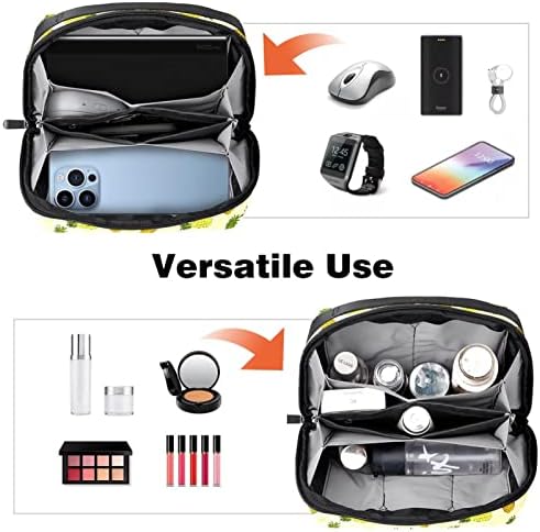 Електронен органайзер, малка чанта-органайзер за твърди дискове, кабели, зарядно устройство, USB, SD-карти, жълто тропически плод ананас