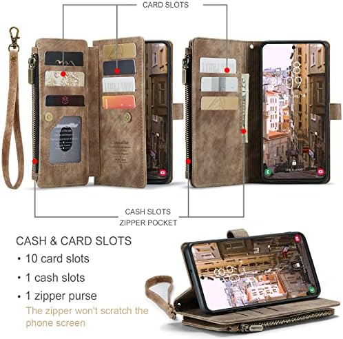 Taneny за Samsung Galaxy S23 Плюс Чанта-портфейл, чанта за Носене-за награда от изкуствена кожа, Панти калъф-книжка със стойка, с цип, Каишка за Китката, Държач за кредитни карти