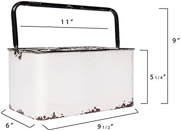 Креативен Метална кутия за съхранение в кооперативния фермерска къща с 6 отделения и дръжка, Изтъркан Бяло и черно
