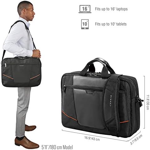 Бизнес чанта-куфарче за лаптоп Everki Полет с диагонал 15,6 или 16 инча, Удобна за пътуване, Мъжки или Дамски, Организирана, Черна (EKB419)