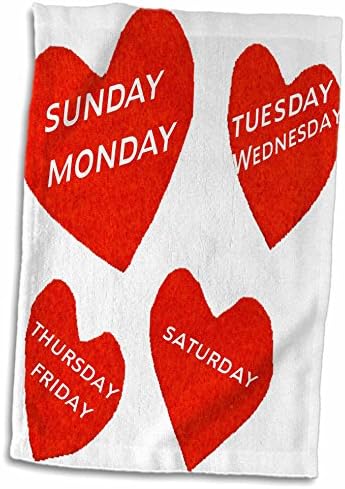 Календари 3dRose Florene - Червени Сърца С Дните на седмицата - Кърпи (twl-35137-1)