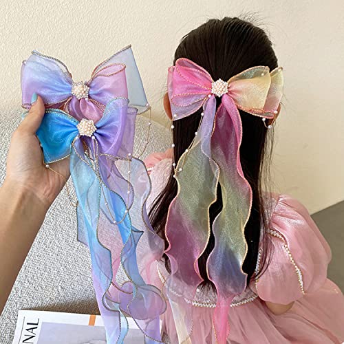 DREMISI/Комплект от 3 теми, Цветни Ленти, панделки за коса за момичета, Големи Панделки, с Преливащи се цветове Панделки, Панделки за Коса
