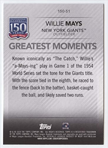 2019 Topps Актуализира бейзболна картичка 150 Years of Professional Baseball 150-51 Willey Мэйса Ню Йорк Джайентс МЕЙДЖЪР