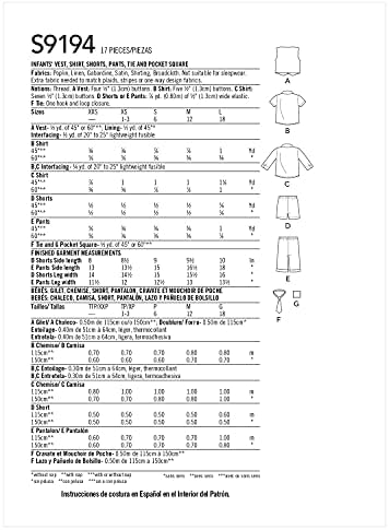 Лесен модел за шиене S9194 - Детска жилетка, Риза, къси Панталони, Панталони, Вратовръзка и Квадратен джоба Размер: A (XXS-XS-S-M-L)