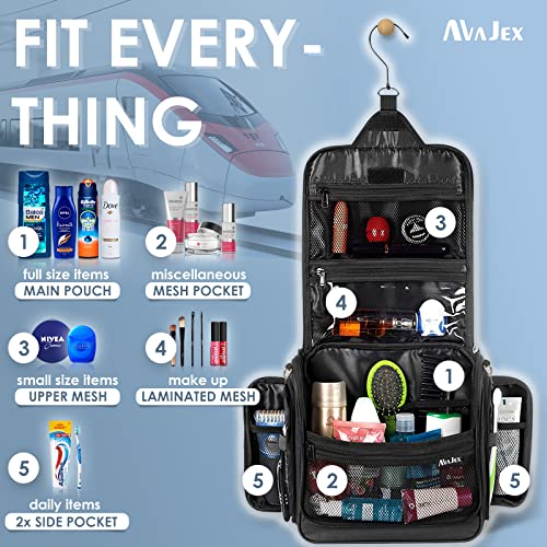 Много Голяма Подвесная чанта за тоалетни принадлежности AvaJex за мъже и жени - Косметичка за пътуване с пагон - Водоустойчив хигиенична чанта с метален превръщането ?
