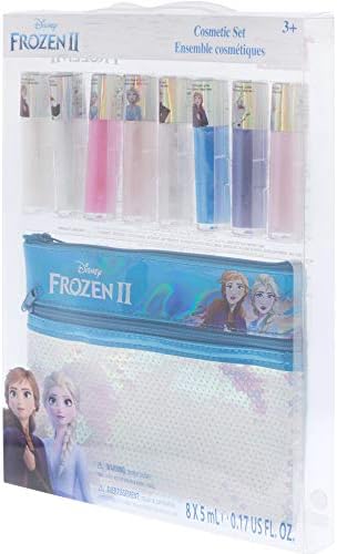 Набор от блесков за устни Townley Момиче Disney Frozen 2 Анна и Елза с чанта с пайети, на възраст от 3 години (9 бр)