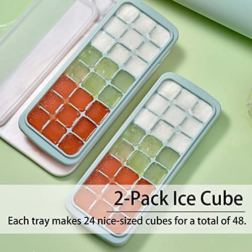 Силиконови форми за кубчета лед Cosogreen с капак, 2 опаковки-48 парчета, Лесно Премахва Гъвкави форми за кубчета лед, Штабелируемые за фризера, Коктейли, Уиски, сокове, бе