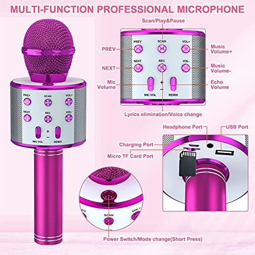 Безжична Bluetooth Караоке Микрофон, 3-в-1 Преносим Ръчен Микрофон Високоговорител за Всички, Безжична Bluetooth Караоке За възрастни, Подаръци за деца и възрастни Червен