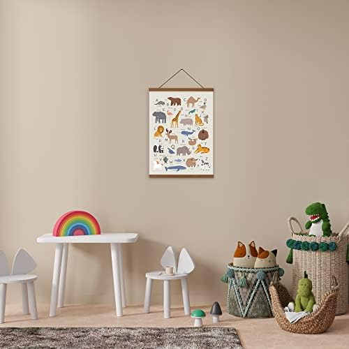 Плакат с Азбука животни на Света Лени на Лененото платно, с Закачалка за плакати от Тиково дърво (ABC Animals) Трайно Готови за вывешиванию