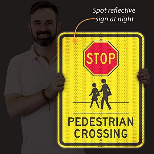 Знак SmartSign Спирка - на пешеходния преход | Отразяваща Алуминиеви 18 x 24 3 М висока интензивност