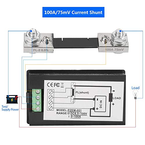 Измерване на напрежение dc ток 6,5-100 В Цифров LCD дисплей, Измерване на Електрическа мощност, Волтметър, Амперметър с 50A Шунтом или 100A Шунтом (100A Shunt)