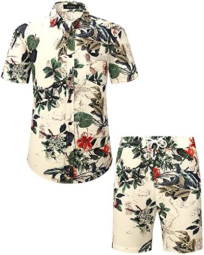 MCEDAR/ Мъжки Ежедневни Хавайски ризи с копчета и Къс ръкав, Костюми, Плажни Комплекти с цветен Модел, Комплекти за Почивка от 2 теми