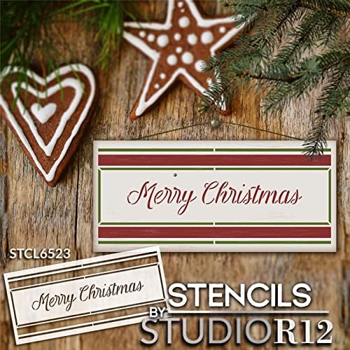 Шаблони весела Коледа в ивица от StudioR12 - Изберете размер - Произведено в САЩ - Коледен декор за дома със Собствените си ръце | Раскрасьте празничен текстов арт-знак за