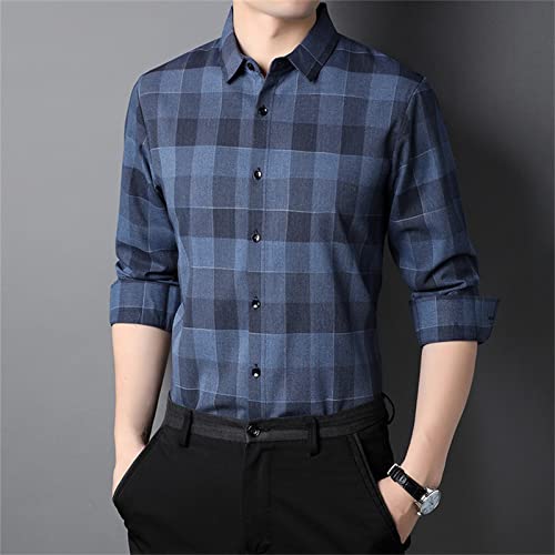 Maiyifu-GJ, Мъжки Ежедневни риза в райе, Каре Бизнес Ризи с отложным яка и копчета, Тънка риза в стил Мозайка с дълъг ръкав (в синьо, X-Large)