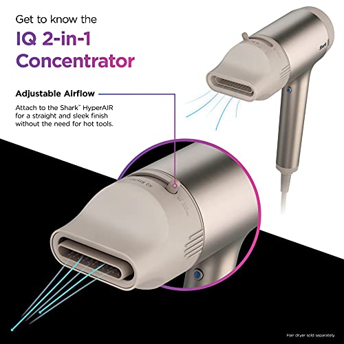 Хъб Shark XSKHD121CA IQ 2 в 1, Наставка с автоматична настройка на накрайник за сешоар HyperAir, Инструмент за подреждане, за директни, Вълнообразни и Къдрава коса, Без резба, Елег