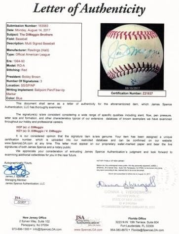 Джо Ди Маджо, Винс Ди Маджо и Къща Ди Маджо, 3 Брат, Подписали договор с JSA по бейзбол - Бейзболни топки с автографи