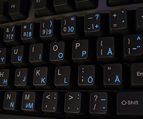 Шведско-финландски Етикети на клавиатурата със Синя с Надпис ВЪРХУ Прозрачен фон за настолни компютри, лаптопи и Тетрадки книги