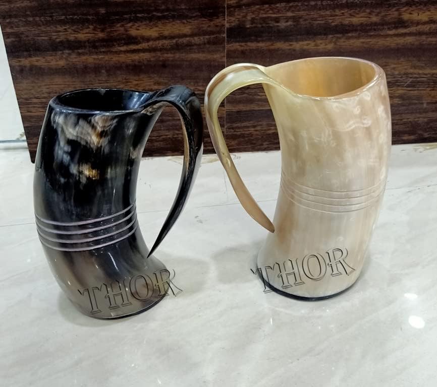 Роговая чаша за пиене на викингите|Чаша за топли и студени напитки - Мъжки Чаша за бира и Медовухи в Средновековен стил с