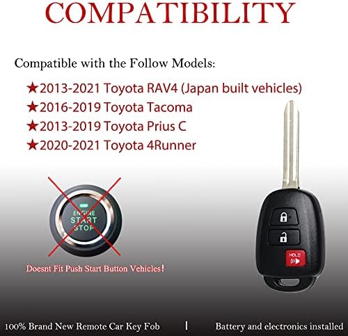 Дистанционно смяна на ключ fob е Подходящ за Toyota 2013 2014 2015 2017 2018 2019 2020 2021 RAV4/-2019 Tacoma/2013-2019 Prius