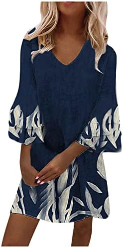 NOKMOPO Midi-Поли за жени, Женско Модно Темпераментное Елегантна Мини рокля с V-образно деколте и ръкави 3/4 с принтом