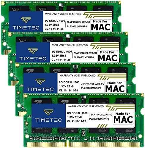 Комплект Timetec 32 GB (4x8 Gb), който е съвместим с Apple DDR3L 1600 Mhz PC3L-12800 CL11 за iMac (средата на 2011 г., в края