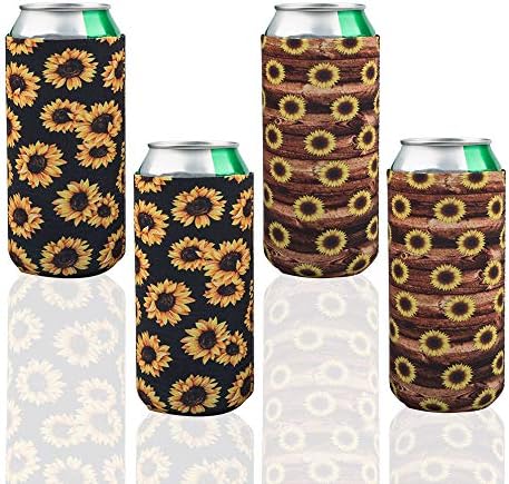 4 Опаковки Неопреновых Охладители за Тънки Бирени Кутии, Сгъваеми Поставки Sonku, Ръкави за консерви, Бирени Капачки за Тънки Кутии от енергийната напитка с капацитет