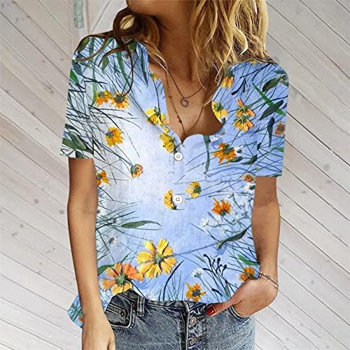 Блузи за Жени с Къси ръкави, по-Големи Размери, Свободна Ежедневни Тениска, Риза с Цветен Модел в стил Бохо, Риза за мама копчета