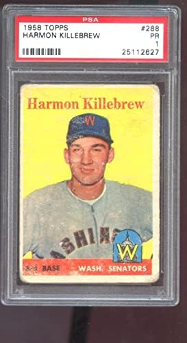 1958 Topps 288 Хармън Killebrew PSA 1 Градуированная Бейзболна картичка Washington Senators - Бейзболни картички с надпис