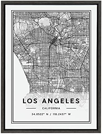 Кейт и Лоръл, Силви, Модерна Карта на Лос Анджелис, Платно в рамка, Монтиране на изкуството Джейк Гуссена, Сив 18x24, Декоративна