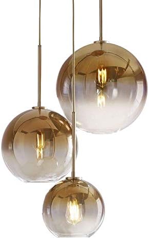 H XD GLOBAL Set 3-Светлинен Глобус Градиентный Сребърен Стъклена Окачена Лампа, Модерен Стъклен Окачен Лампа Chaniler Light (Сребрист)