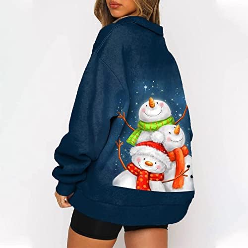 Големи Коледни Пуловери за Жени, Пуловер с цип в Четвърт Размер, Hoody, Забавна Сладка Туника с Снеговиком, Блузи, Свободна