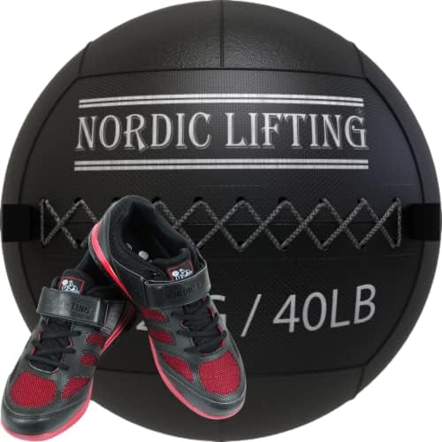 Nordic Lifting Wall Ball 40 килограма, в комплект с Обувки Venja Размер 8.5 - Черен, Червен