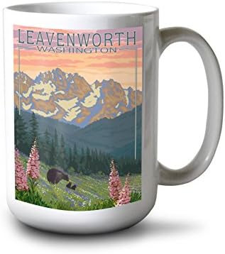 Ливенворт, Вашингтон, Мечка и пролетни цветя (Холщовая чанта за еднократна употреба от памук)