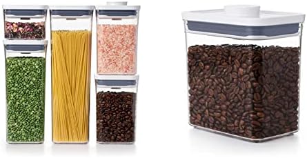 Набор от поп-контейнери ОХО Good Grips от 5 теми и поп-контейнер Good Grips – Фланец 1,7 Qt за съхранение на кафе и други продукти, Правоъгълен, Прозрачен