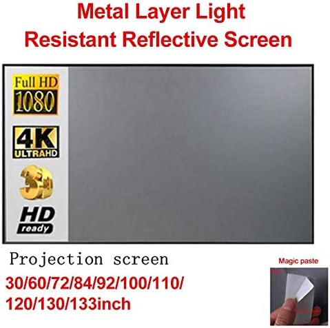 LMMDDP 133Портативен сгъваем Проекторный на екрана 16: 9 Метален слой Светостойкий Отразяваща екран за домашно кино Магически паста са Лесни за употреба (размер: 92 инча)