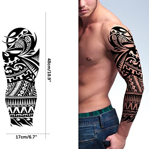 Племенни Татуировки ПАДУН на Ръкавите за Мъже, 8 Листа Големи Временни Татуировки, Дамски Черни Татуировки с Тотемным Ръкав,