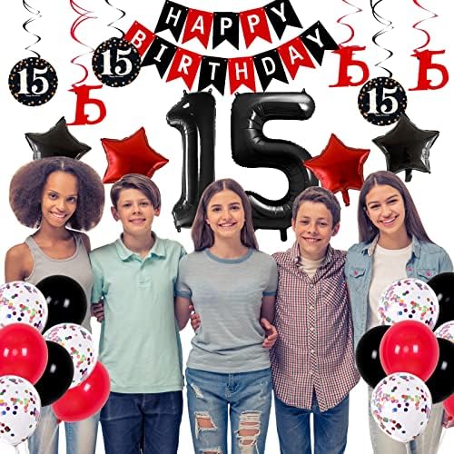 Украса на 15-ия рожден ден за момичета и Момчета, Червени, Черни, Празнични Аксесоари за 15-ия рожден ден на 15-годишна